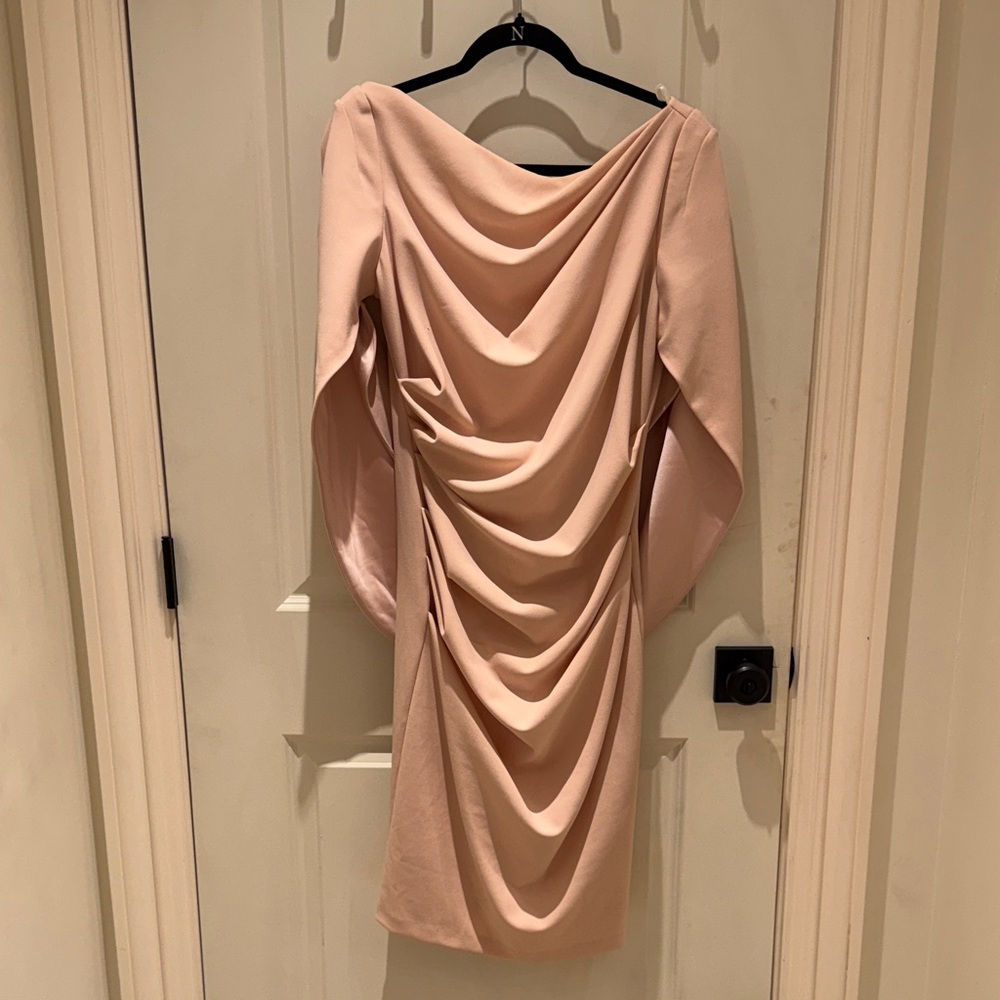 Chic Long Sleeve Draped Dress in Blush